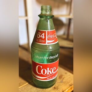 Rare Vintage 64oz Coke Bottle with Green Tinted Bottle